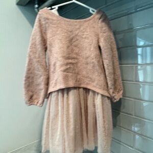 Girls Cream Knit Sweater Dress with Tulle Skirt